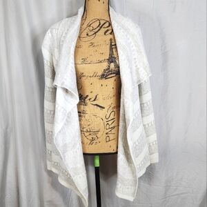 PIXLEY Size Small Gray & White Zig Zag Stripe Open Drape Knit Waterfall Cardigan